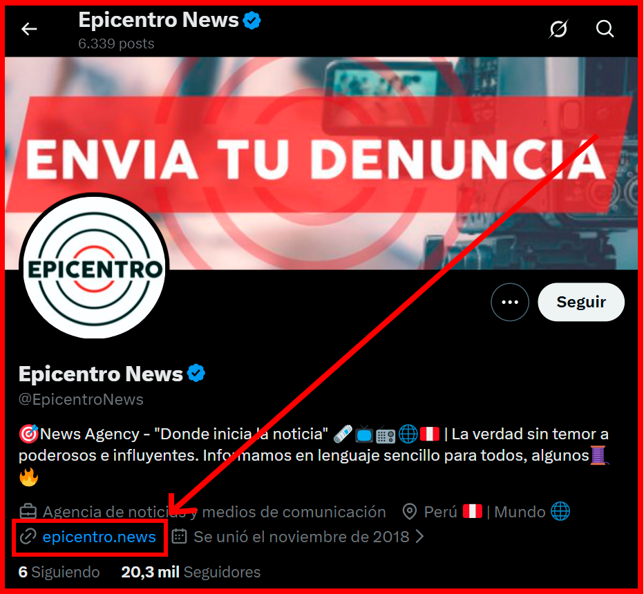 Epicentro News pone la página web epicentro.news en su perfil