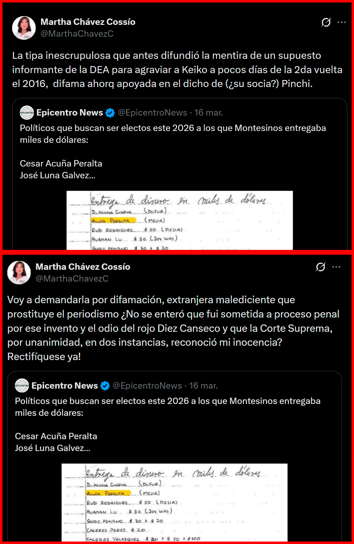 Posts de Martha Chávez implican que Clara Elvira Ospina está detrás de Epicentro News