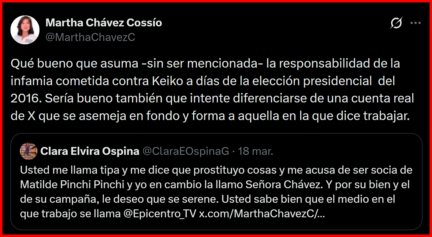 Martha Chávez aceptó la equivocación