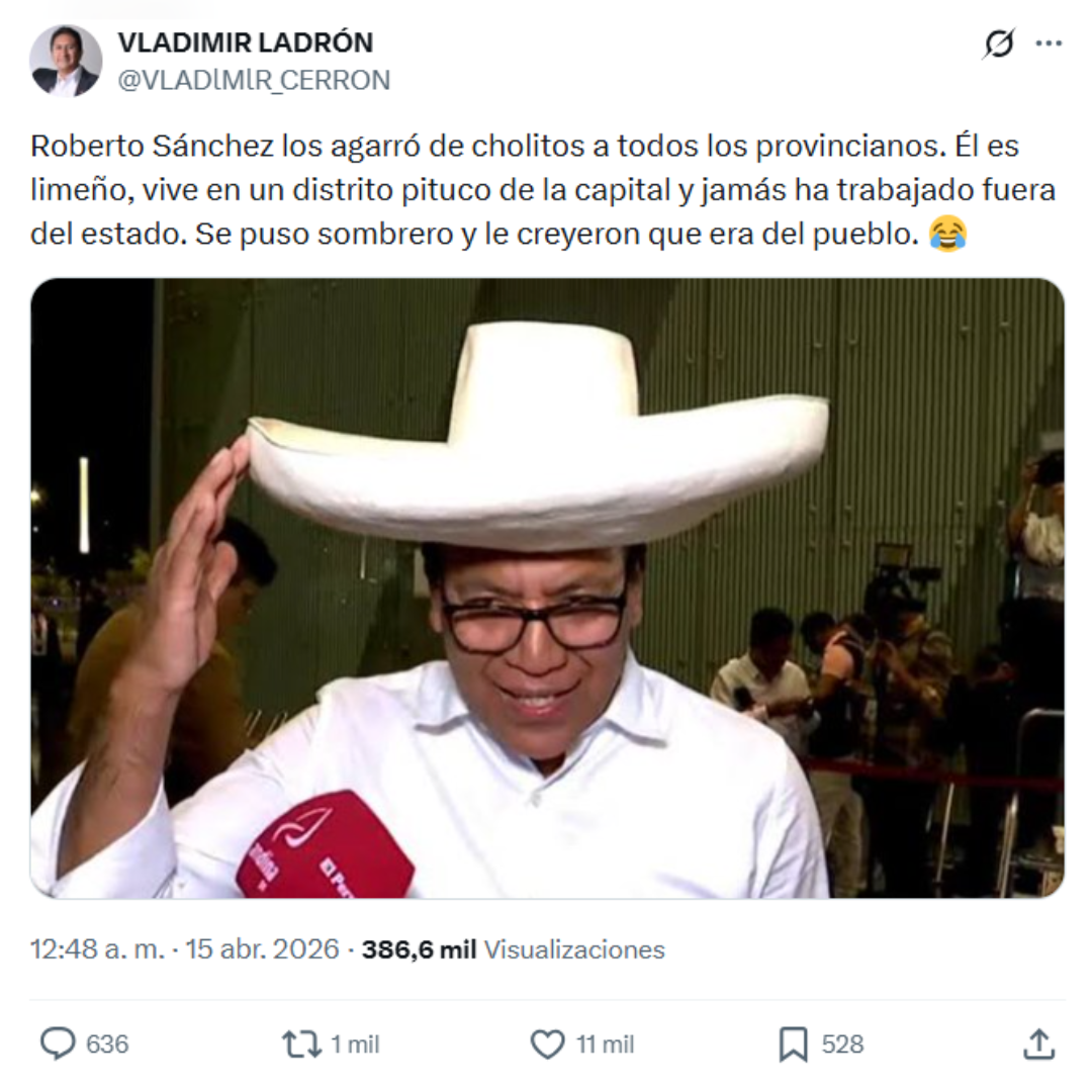 Es falsa la publicación atribuida a Vladimir Cerrón sobre Roberto Sánchez: proviene de una cuenta parodia 1 69e225b917737e782a0d1d72 La Prensa Regional