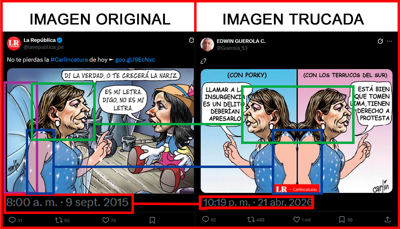 Comparación de la viñeta original con la trucada