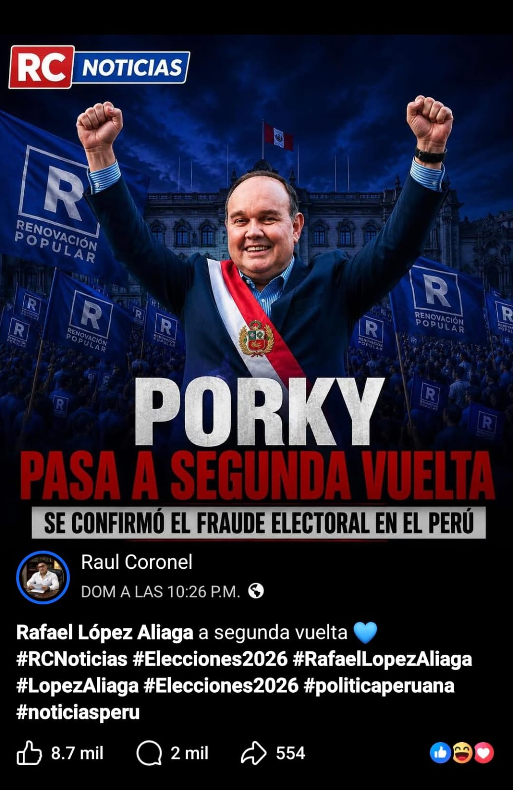 Es falso que Rafael López Aliaga haya pasado a segunda vuelta 1 6a055659697257475f0ac7e6 La Prensa Regional