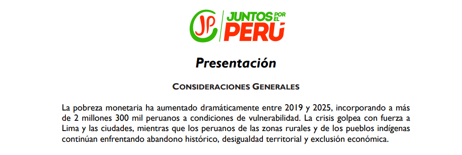 Programa de Gobierno de Segunda Vuelta de Juntos Por el Perú