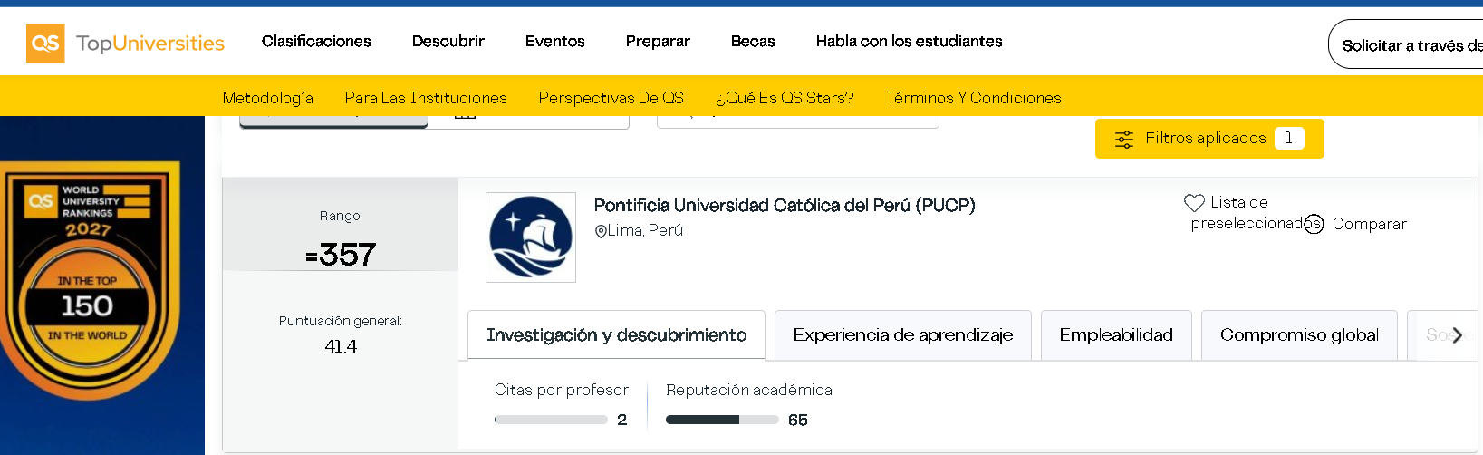 Ranking QS PUCP 357